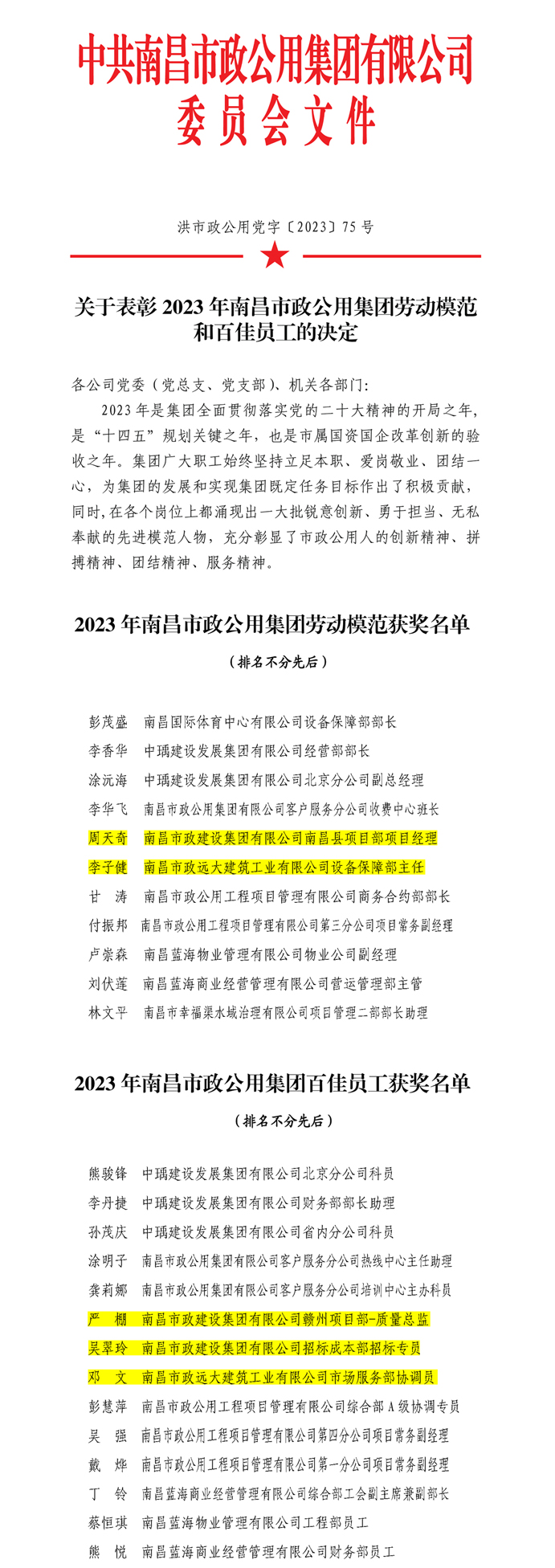 南昌市政建設(shè)集團多人榮獲市政公用集團勞動模范和百佳員工 南昌市政建設(shè)集團多人榮獲市政公用集團勞動模范和百佳員工